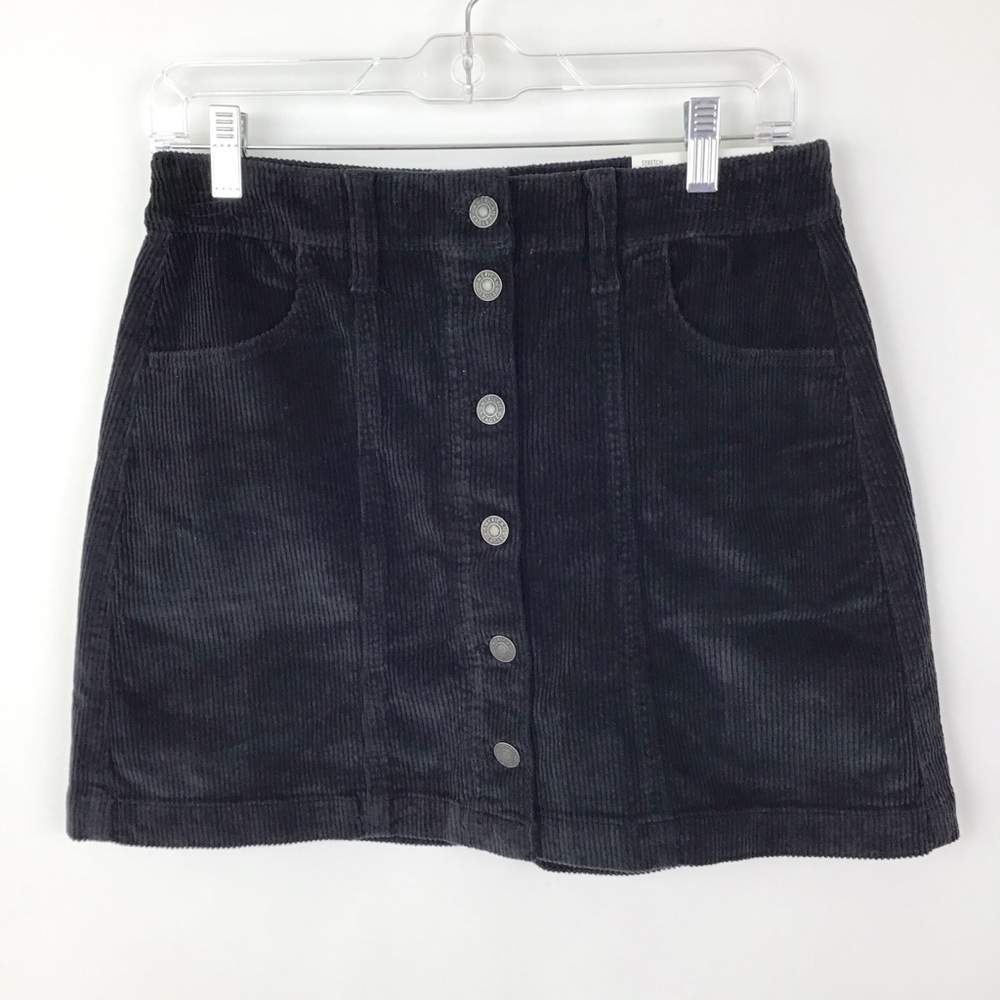 AE Black Corduroy Hi-Rise A-Line Mini Skirt-4